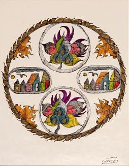 Untitled (circle enclosing four medallions)