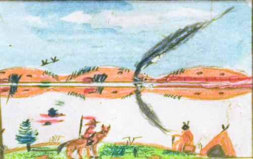 Untitled (landscape with orange hills and cowboy)