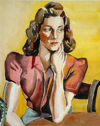 Untitled (seated young woman with hand at neck)