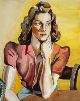 Untitled (seated young woman with hand at neck)