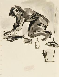 Untitled (woman waxing floor)