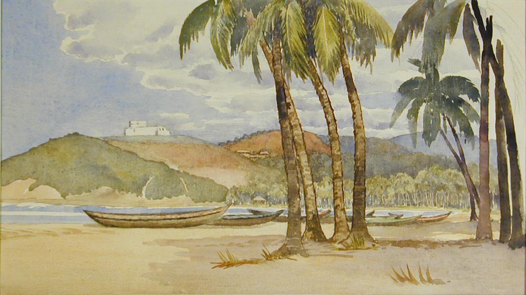 Untitled (palm trees and boats)