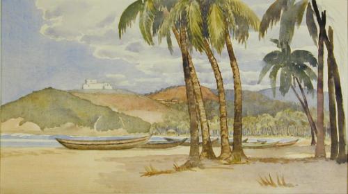 Untitled (palm trees and boats)