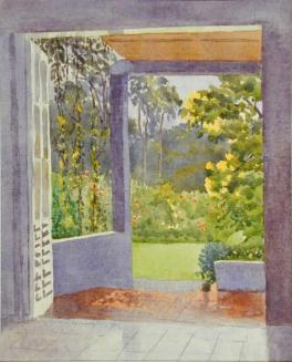 Untitled (outside view through a doorway)