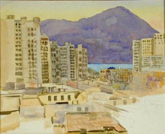 Untitled (cityscape and mountains)