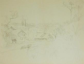 Untitled (landscape with houses, road and trees)