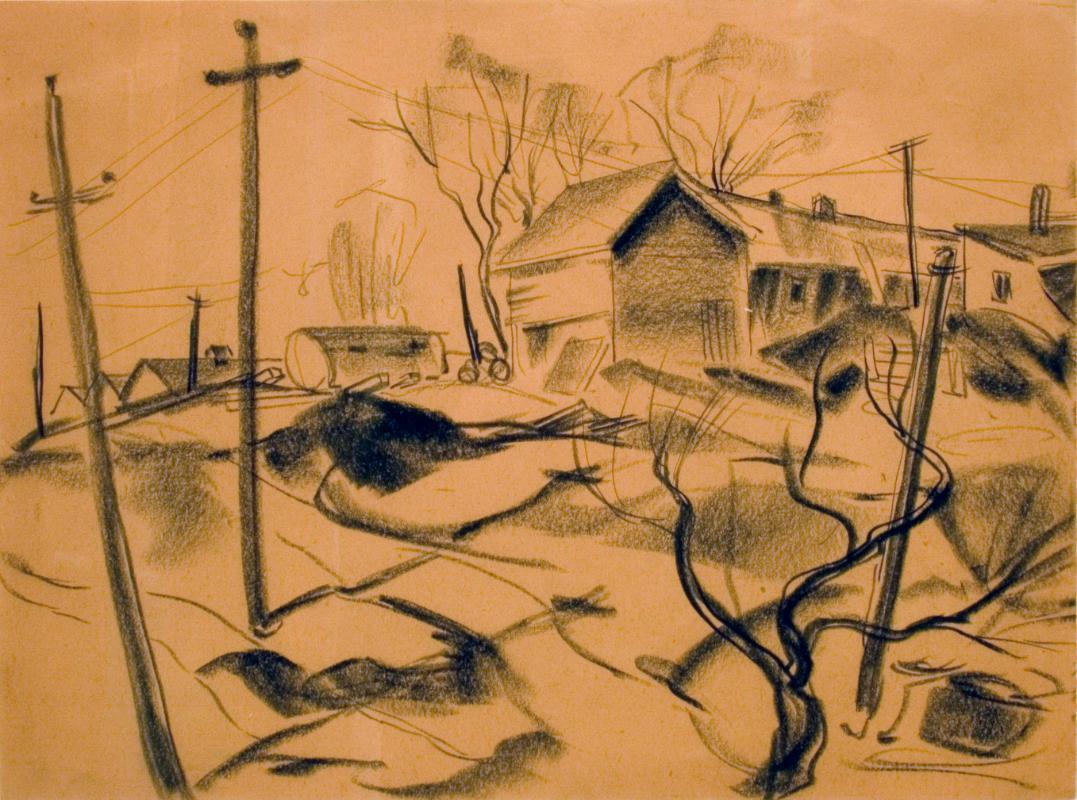 Untitled (telephone poles and farm)