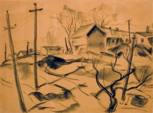 Untitled (telephone poles and farm)