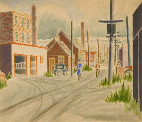 Untitled (lane scene and figures)