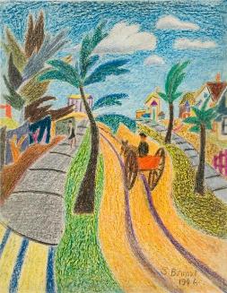 Untitled (curved road with cart)