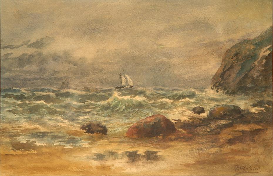 Coastal Scene with Boat in Storm