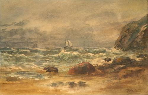 Coastal Scene with Boat in Storm