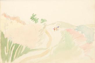 Untitled (figures in hilly landscape)