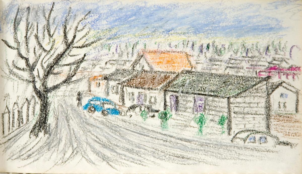 Untitled (street with blue car)