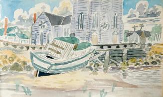 Untitled (beached boat and church)
