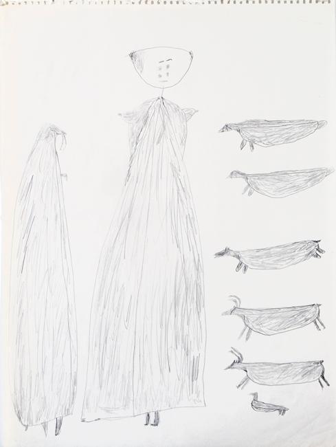 Untitled (tall figure with animals)