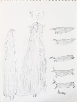 Untitled (tall figure with animals)