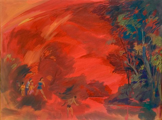 Untitled (figures in red landscape)