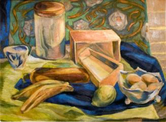 Untitled (still life with fruit box and jar)