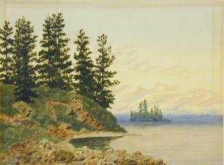 Untitled (lake scene with rocky shore)