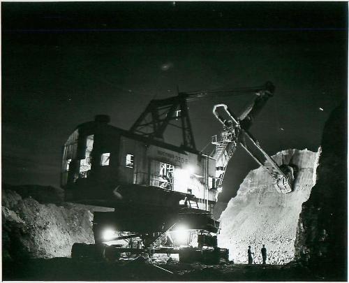 SK: Estevan Area - Giant Electric Shovel Strips Overburden from a Seam of Coal at Bienfait Open-Face Coal Mine