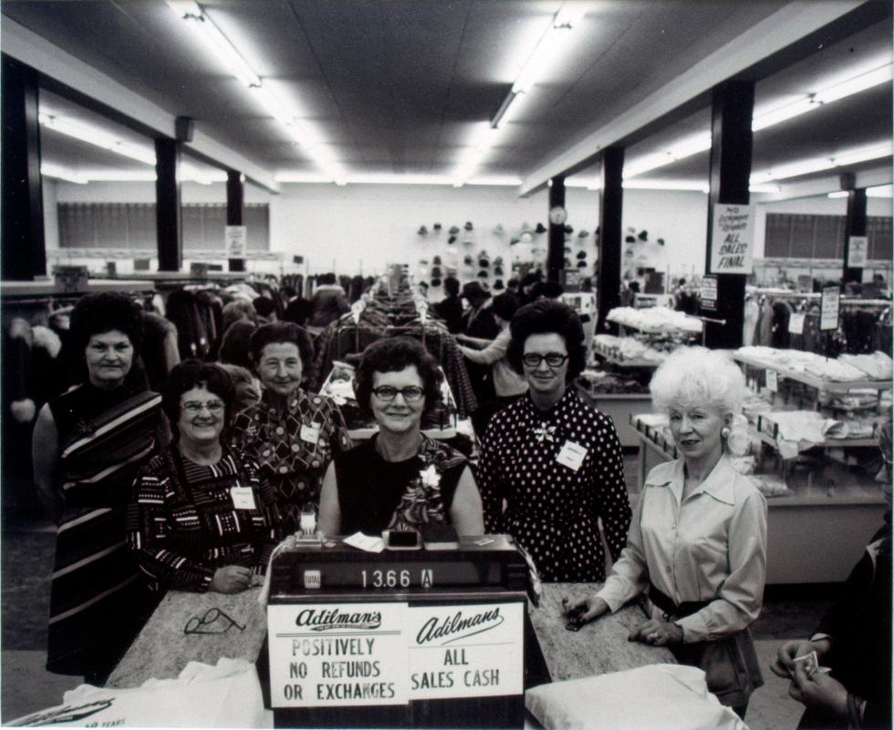 Staff at Adilman's Department Store, before closing its doors in 1975, Saskatoon SK