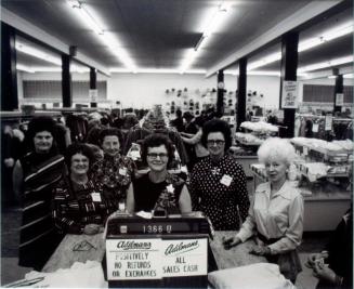 Staff at Adilman's Department Store, before closing its doors in 1975, Saskatoon SK