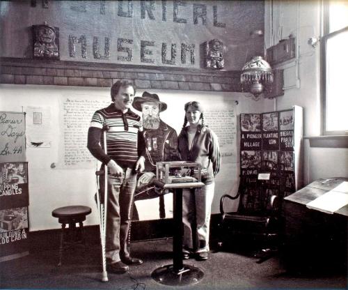 Duck Museum. Bill Martodam and Monique Doucette with case containing Gabriel Dumont's Watch, 1981