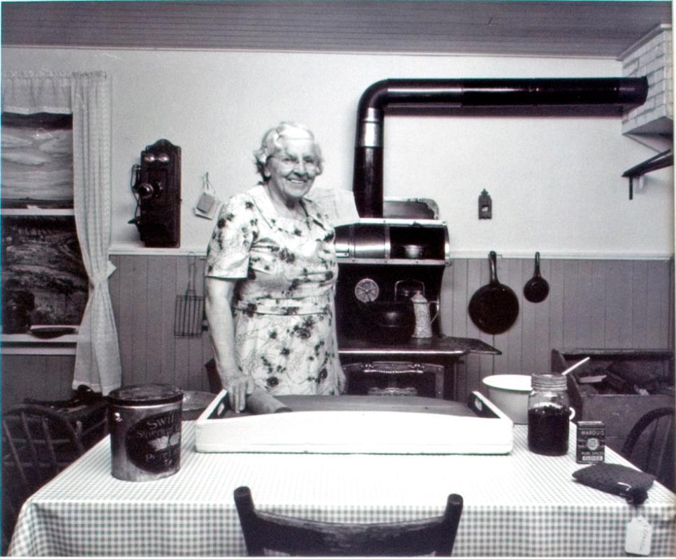Plains Historical Museum, Bessie Barker in period kitchen, 1981