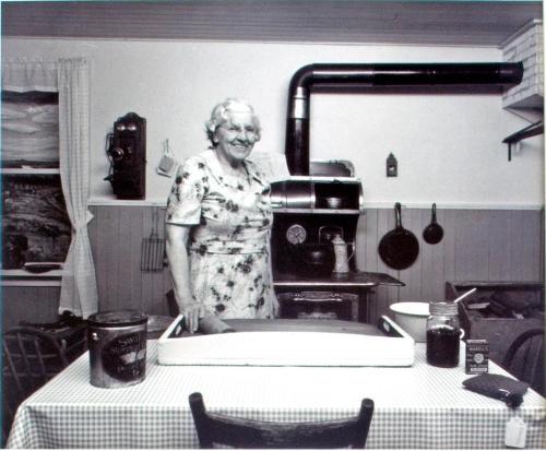 Plains Historical Museum, Bessie Barker in period kitchen, 1981
