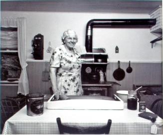 Plains Historical Museum, Bessie Barker in period kitchen, 1981