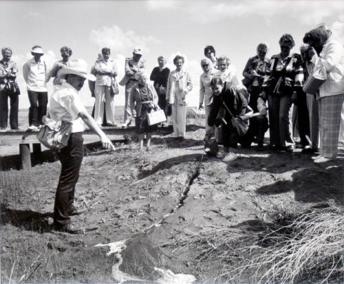 Prairie Wildlife Interpretation Centre, Interpretation Officer Sandy Bain Explains the mechanics of erosion, 1981
