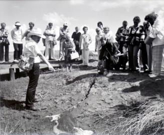 Prairie Wildlife Interpretation Centre, Interpretation Officer Sandy Bain Explains the mechanics of erosion, 1981