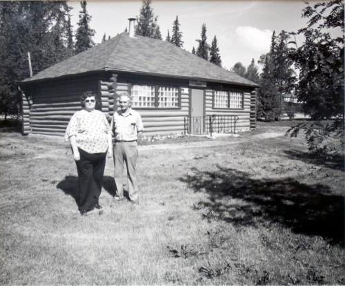 Northern Gateways Museum, Verna and Merv Belquist on Museum Ground, 1981