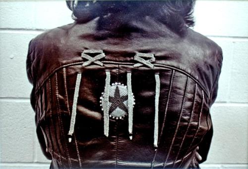 Leather jacket with beadwork