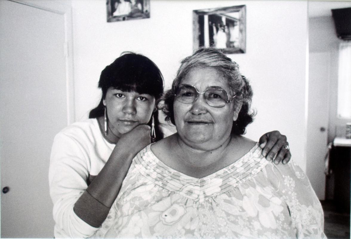 Sheila Baldhead and her mother at their home