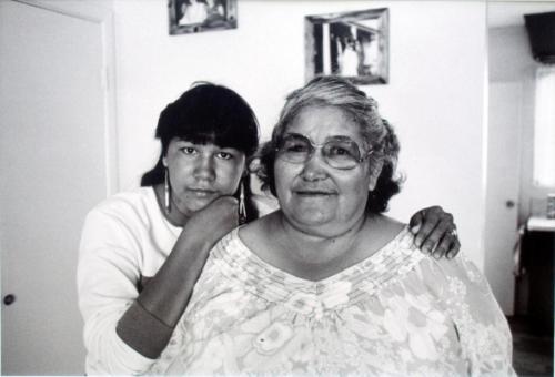 Sheila Baldhead and her mother at their home