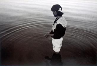Clinton Ahenekew fishing for pickerel at the annual Culture Camp