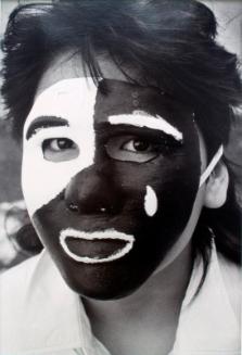 Sheila Baldhead in a mask that she made for drama practice