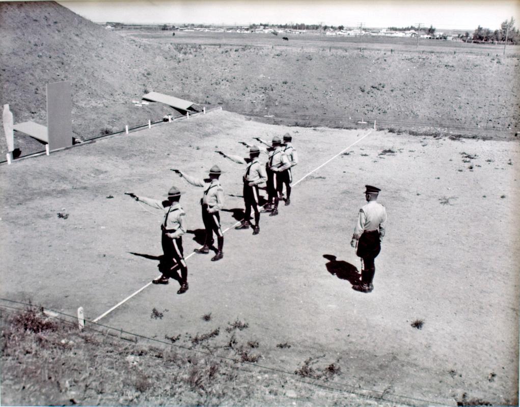 R.C.M.P. on Pistol Range, Regina, Saskatchewan (Government of Saskatchewan photograph, Flatlands #04)