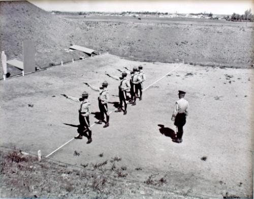 R.C.M.P. on Pistol Range, Regina, Saskatchewan (Government of Saskatchewan photograph, Flatlands #04)