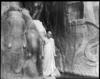 Buddhist Priest and Elephants