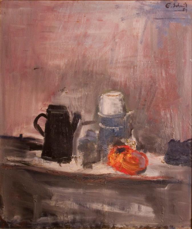 Untitled (still life with pots and red pepper)