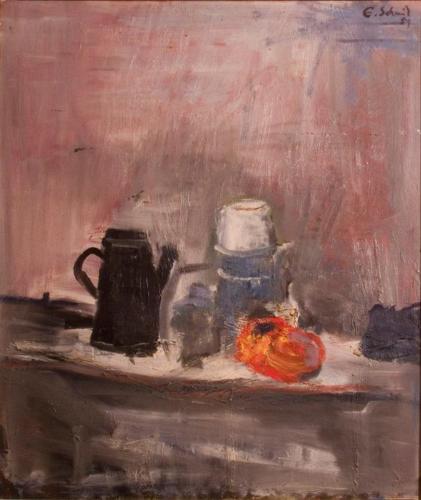 Untitled (still life with pots and red pepper)