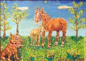 Untitled (horse and colt with dog)